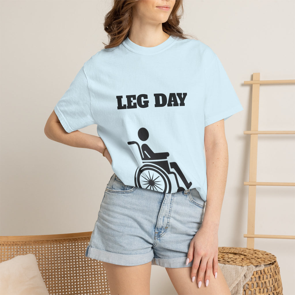 Leg Day wheelchair graphic T-shirt | fitness humor tee
