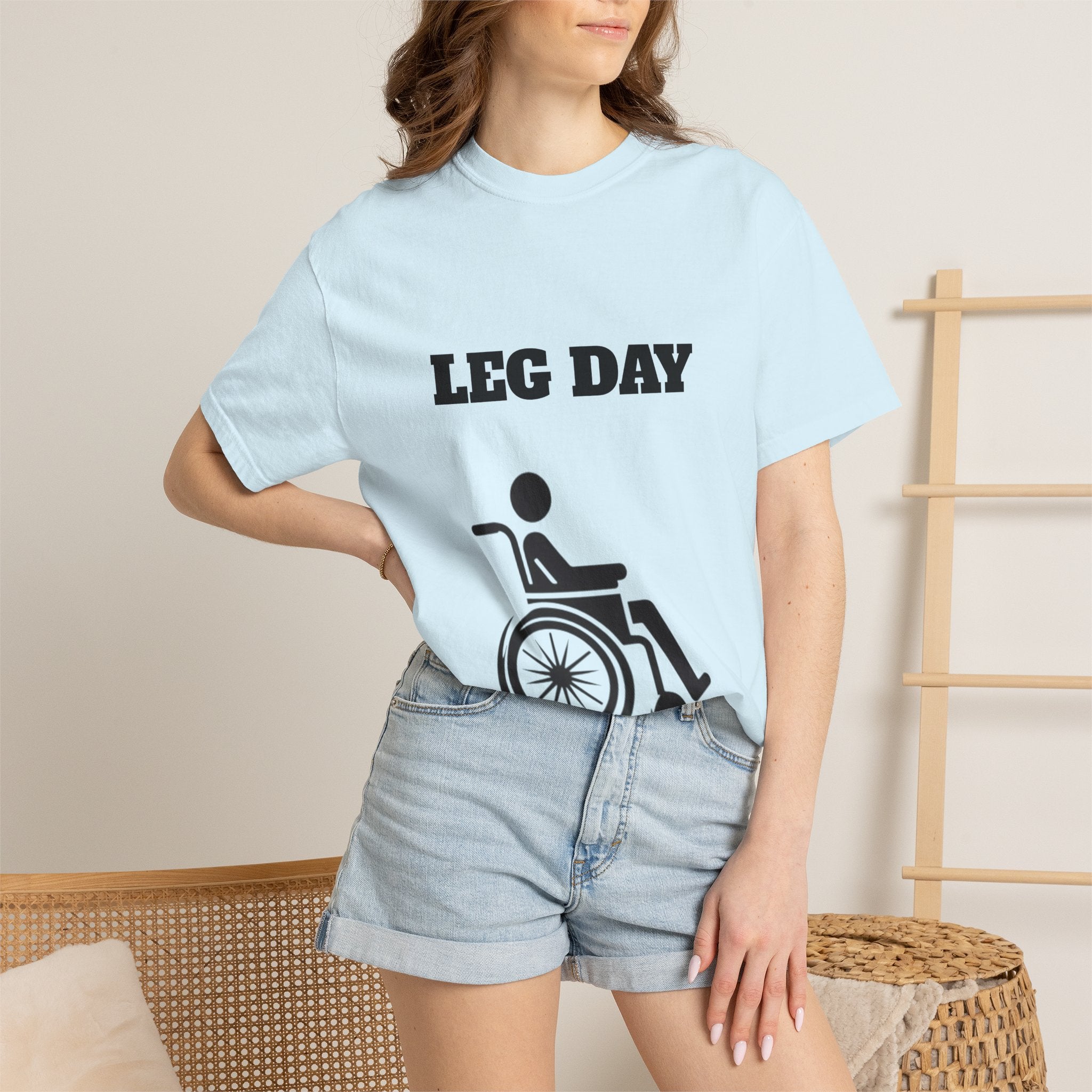 Leg Day wheelchair graphic T-shirt | fitness humor tee