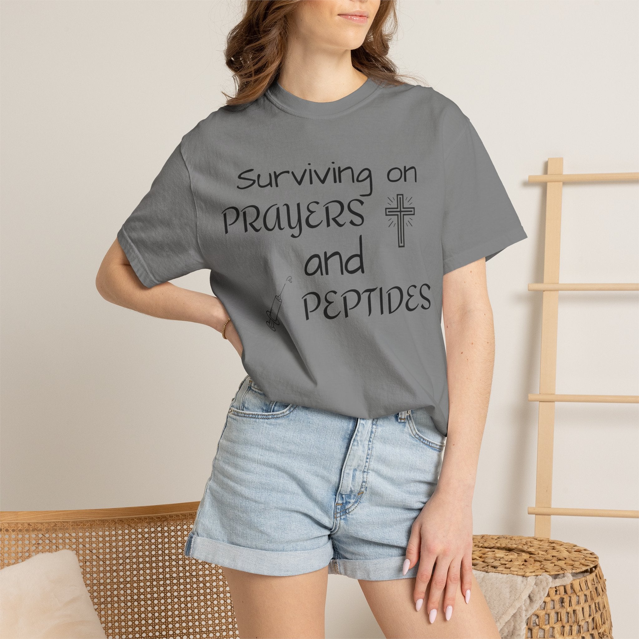 Surviving on Prayers and Peptides T-Shirt | peptides tee