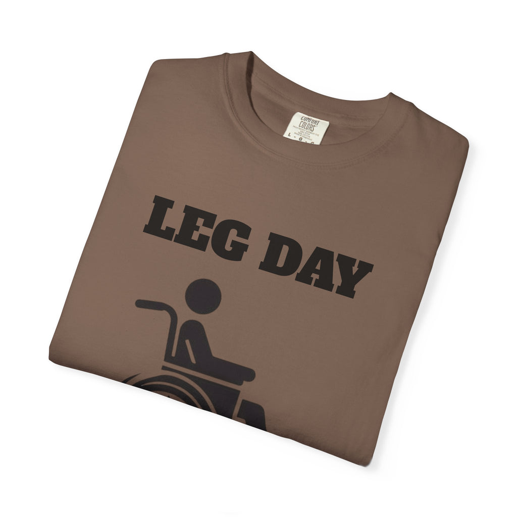 Leg Day wheelchair graphic T-shirt | fitness humor tee