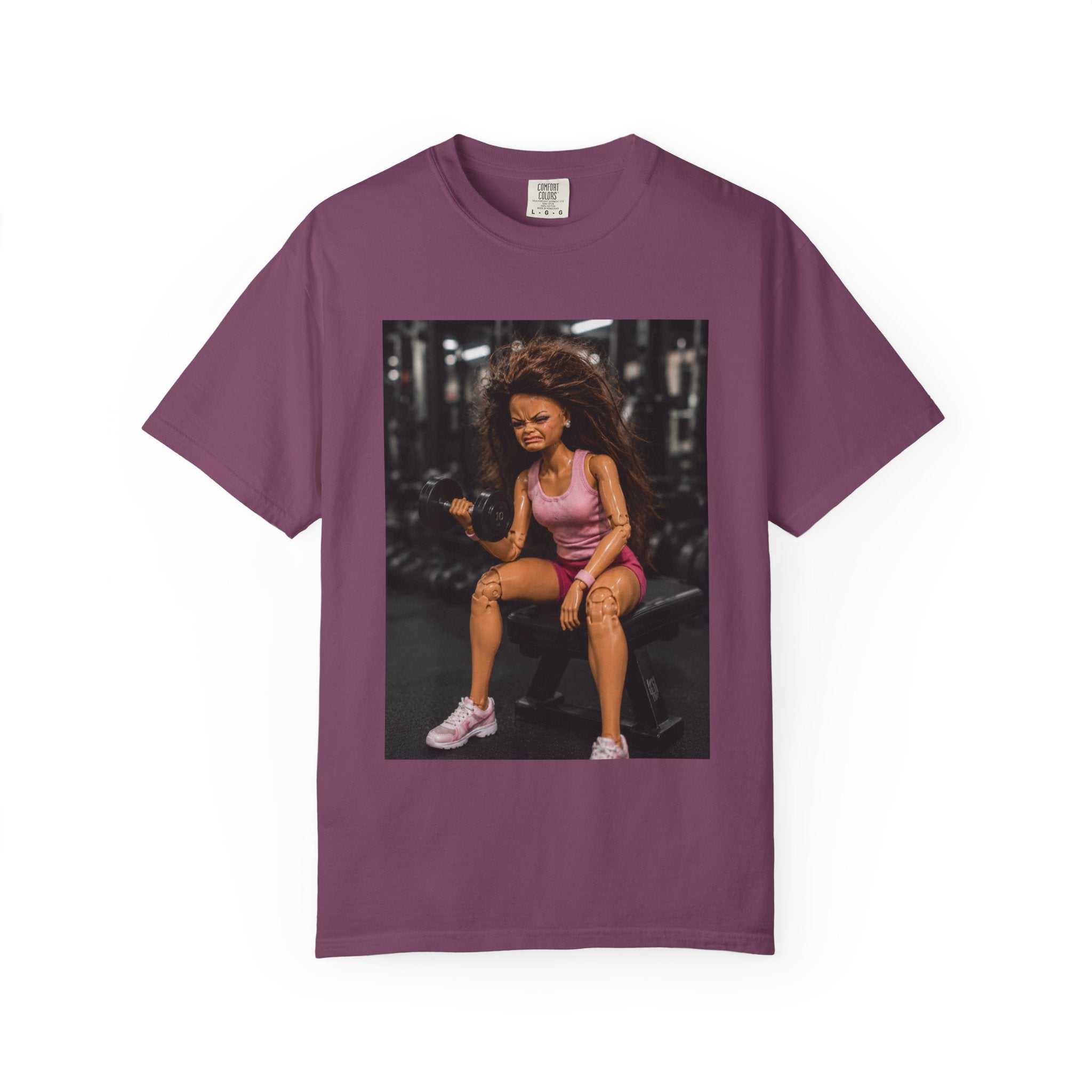 Fitness Photo Tee — Woman Lifting Dumbbell Gym Photo T-Shirt