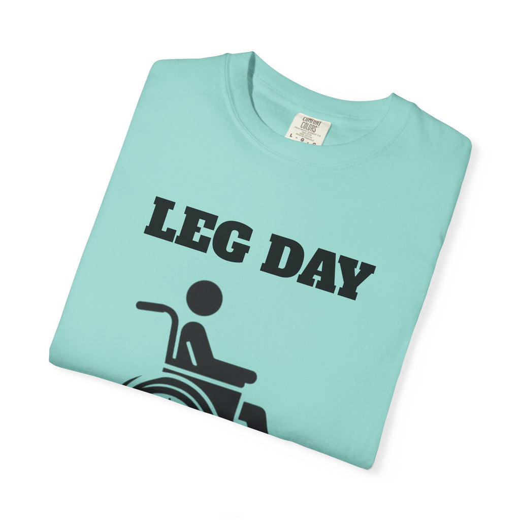 Leg Day wheelchair graphic T-shirt | fitness humor tee