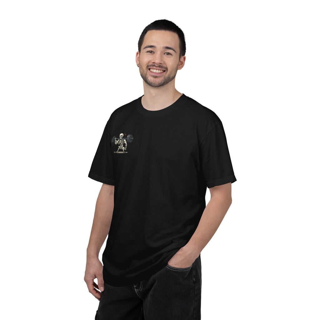 Weightlifting Skeleton T-Shirt — Funny Gym Bones Workout Tee