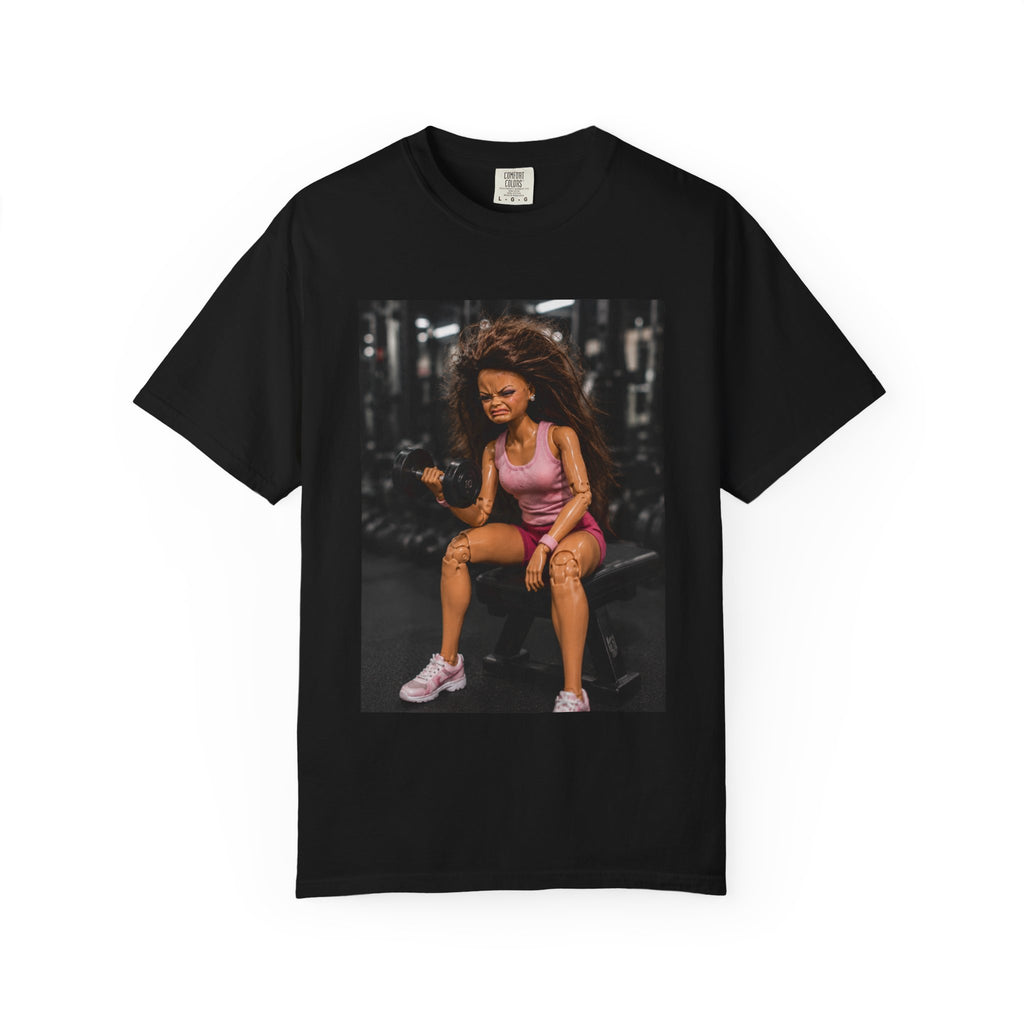 Fitness Photo Tee — Woman Lifting Dumbbell Gym Photo T-Shirt