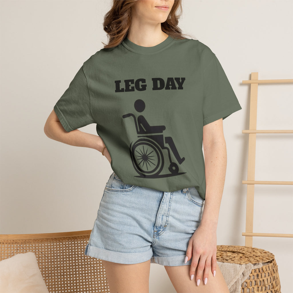 Leg Day wheelchair graphic T-shirt | fitness humor tee