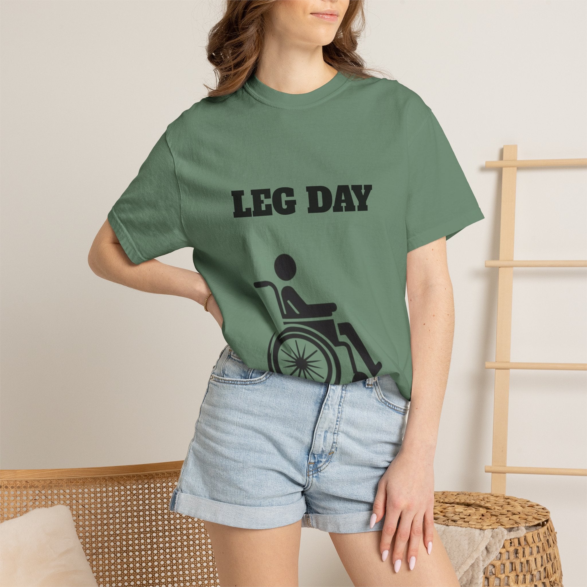 Leg Day wheelchair graphic T-shirt | fitness humor tee