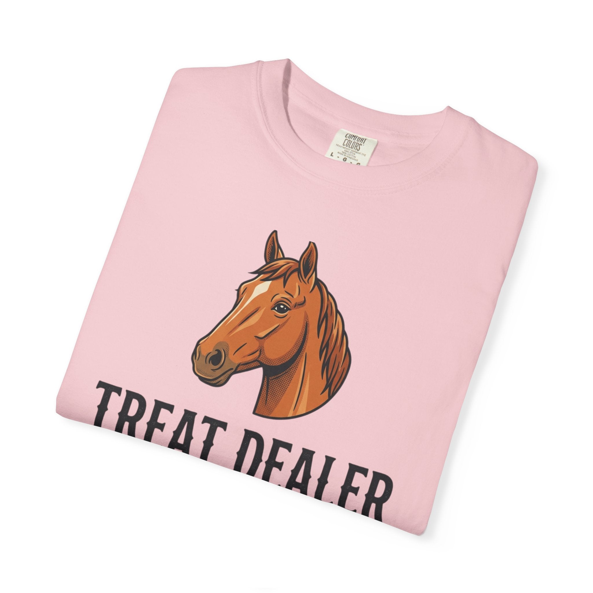 Treat Dealer Horse T-Shirt — Funny Equestrian Tee with Horse Head & Treat Icons
