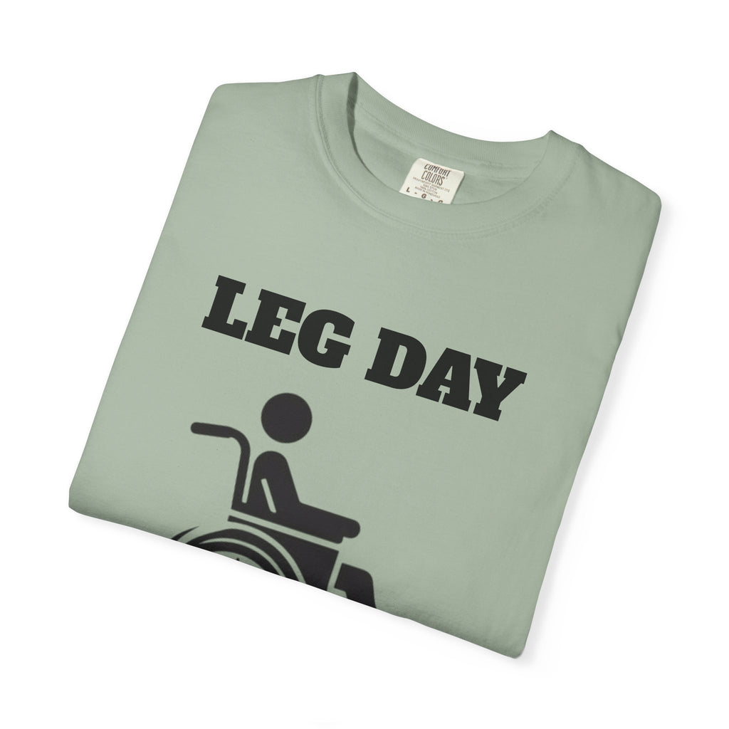 Leg Day wheelchair graphic T-shirt | fitness humor tee