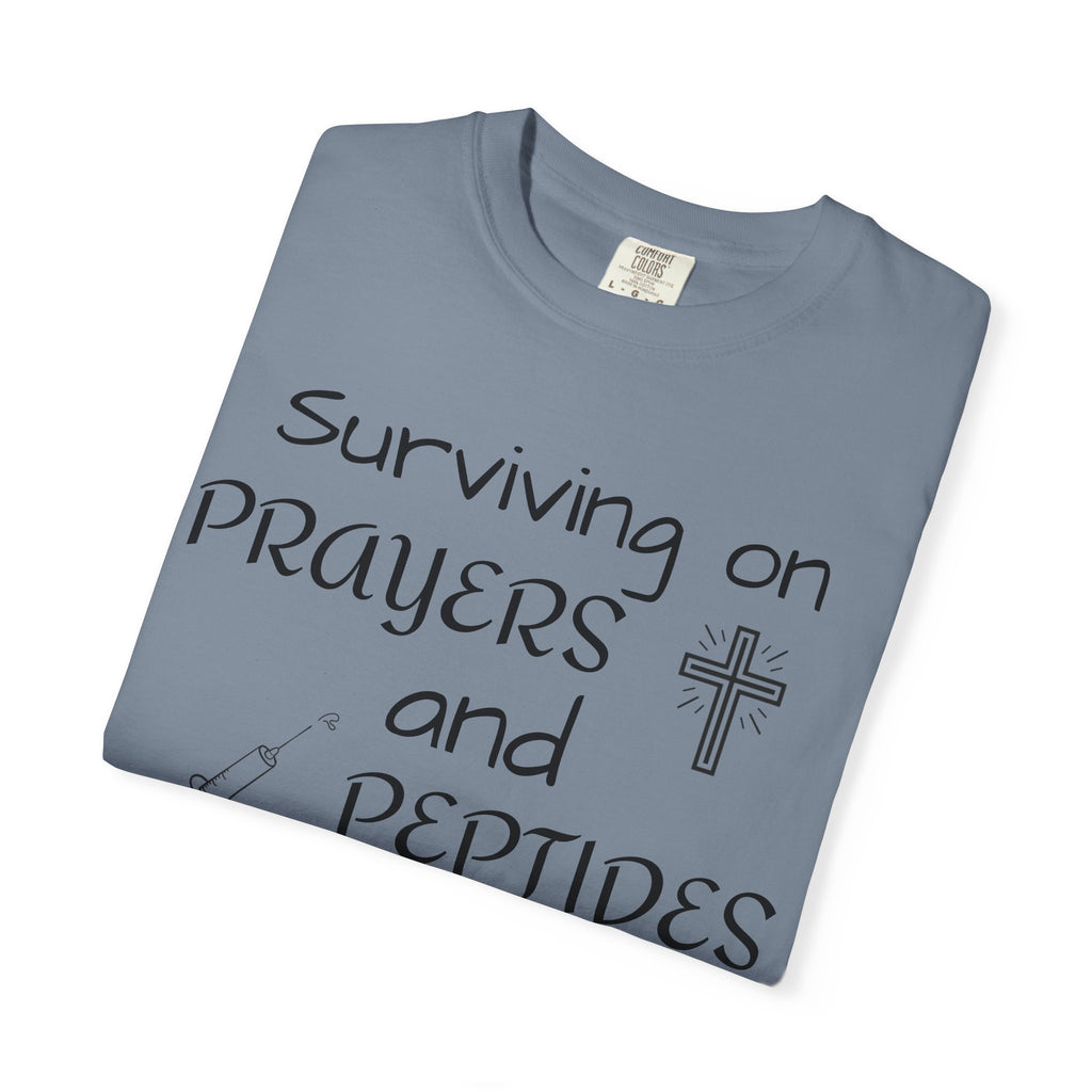 Surviving on Prayers and Peptides T-Shirt | peptides tee