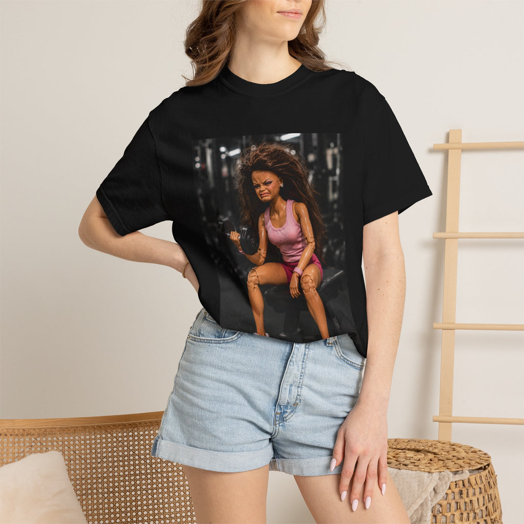 Fitness Photo Tee — Woman Lifting Dumbbell Gym Photo T-Shirt