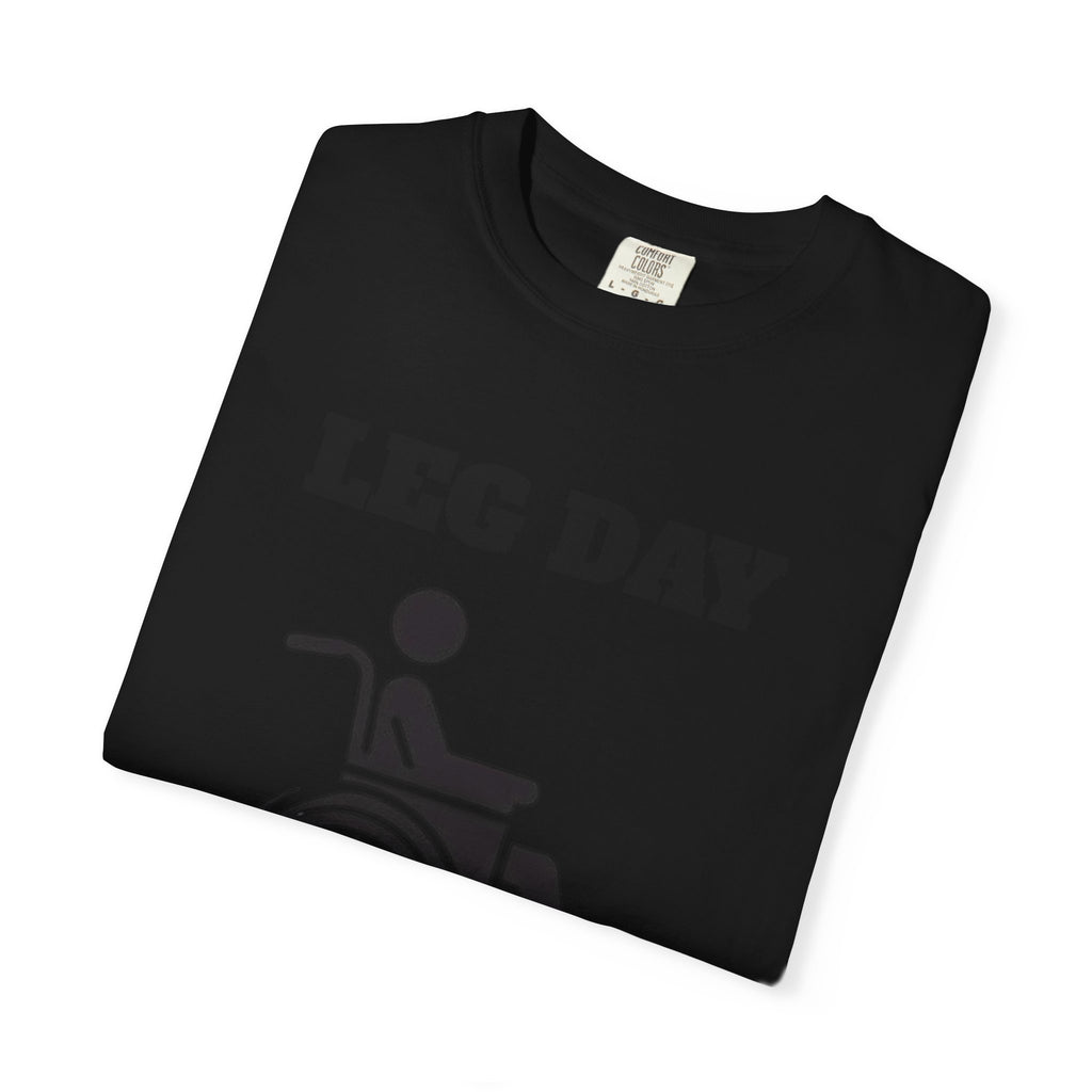 Leg Day wheelchair graphic T-shirt | fitness humor tee