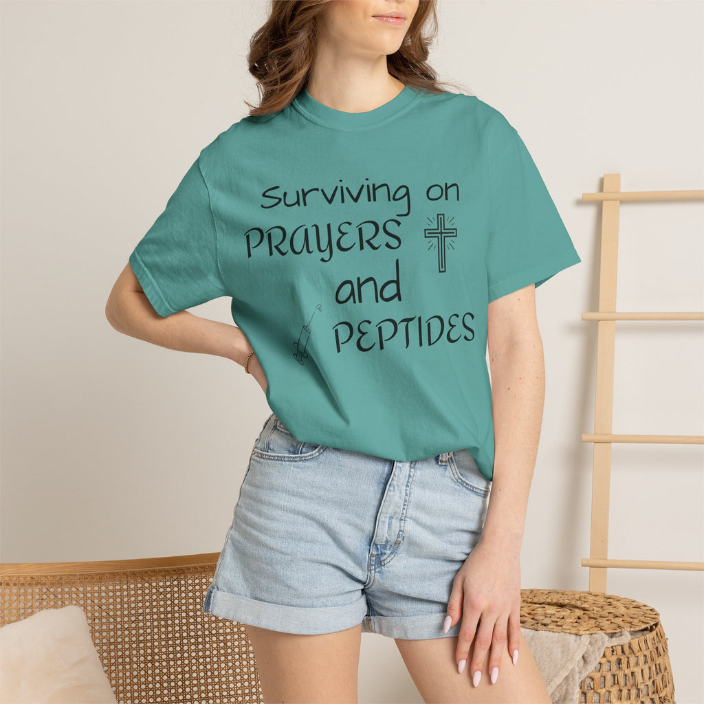 Surviving on Prayers and Peptides T-Shirt | peptides tee