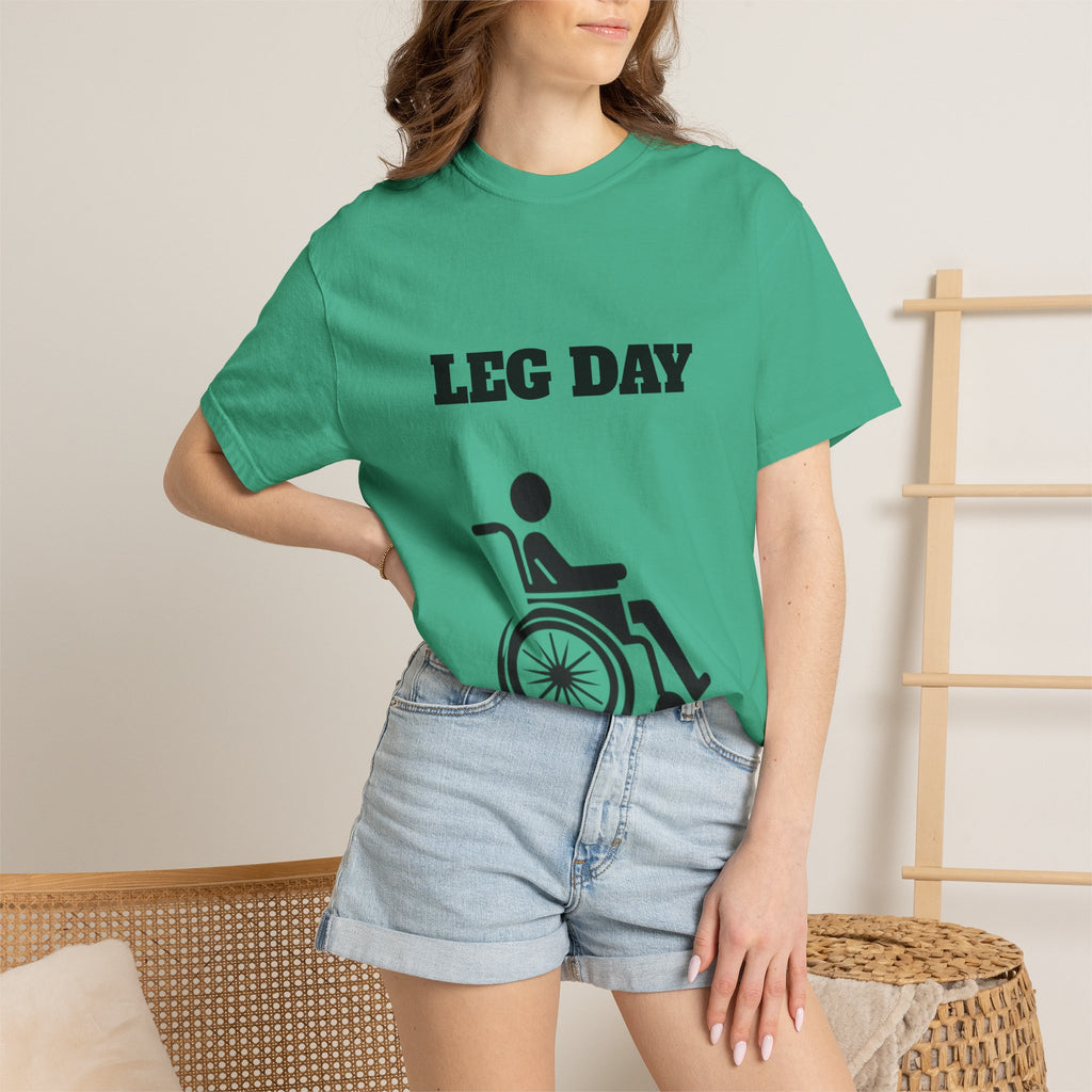 Leg Day wheelchair graphic T-shirt | fitness humor tee